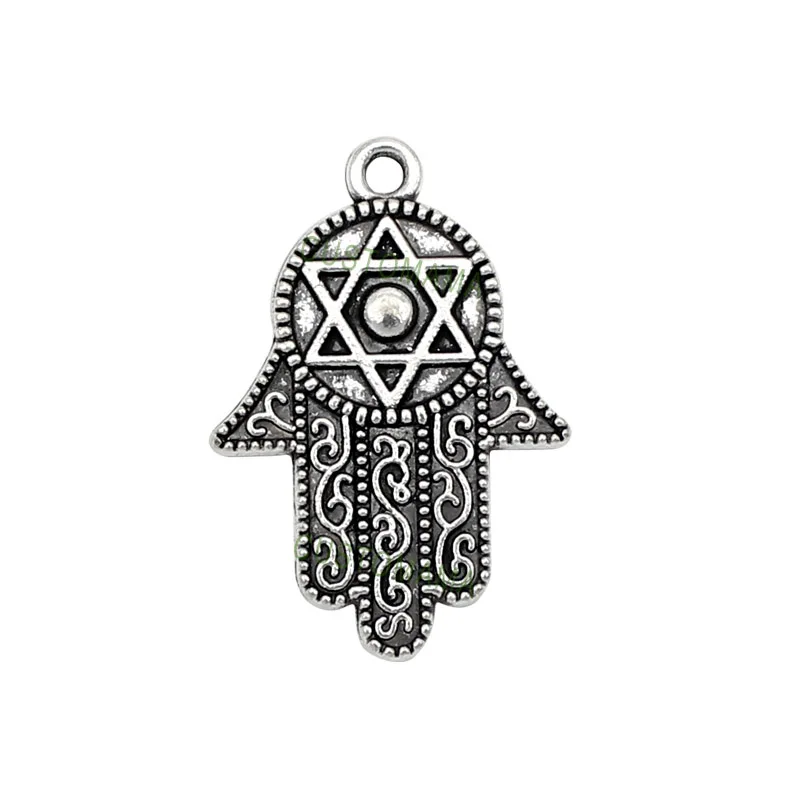 

30pcs-Antique Silver 2 Sided Hamsa Hand Charms Pendant 28x19mm