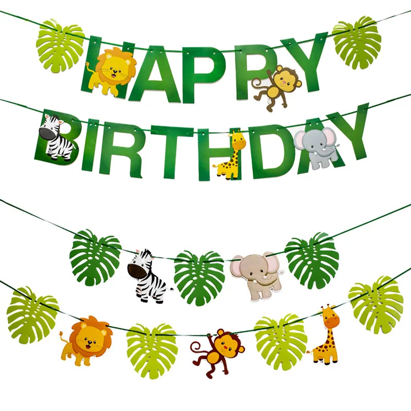 С Днем Рождения украшения детский плакат сафари джунгли Вечеринка животное