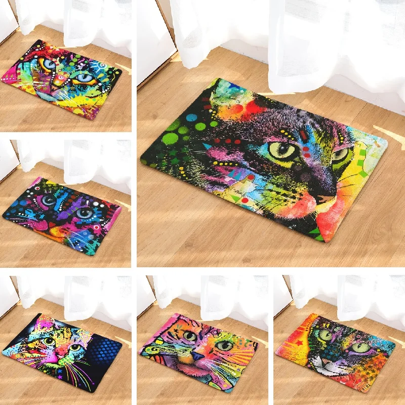 

Door Mat Cat Printed Carpet Home Decoration Bathroom Anti-slip Bath Mat Outdoor Kitchen Toilet Rug Floor Mat For Living Room