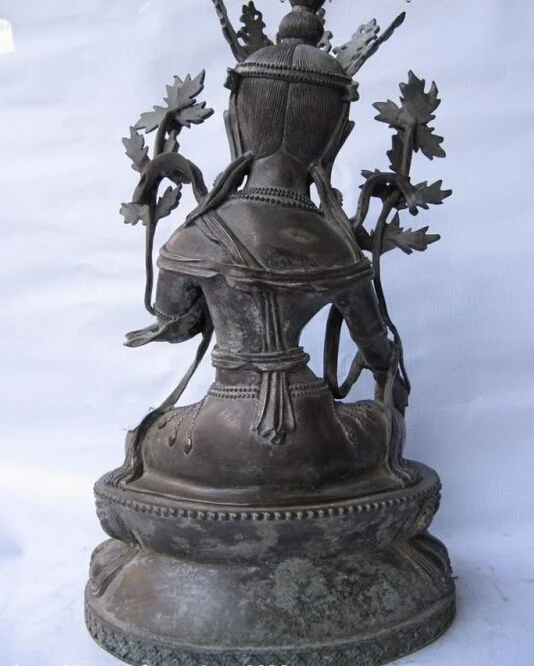 Быстрая доставка USPS к США S0655 Тибет Чистая бронза Медь падма Зеленая Тара Кван-инь