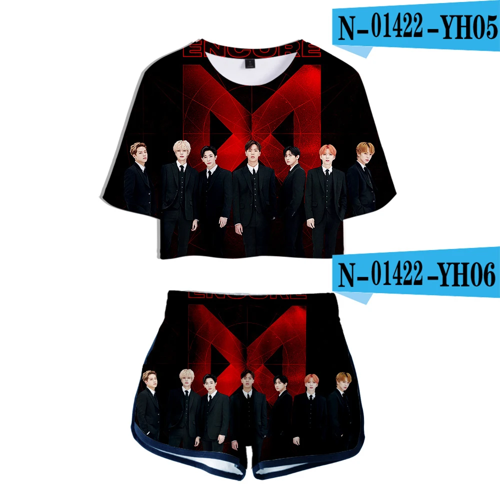 LUCKYFRIDAYF MONSTA X 3D комплект из двух предметов Сексуальная хлопковая футболка для женщин стиль 3D футболка хип-хоп костюм Шорты повседневные топы+ шорты - Цвет: N01422