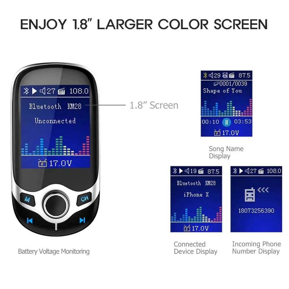 KM28 Bluetooth Автомобильный MP3 плеер FM передатчик с 1 8 "ЖК дисплей Дисплей