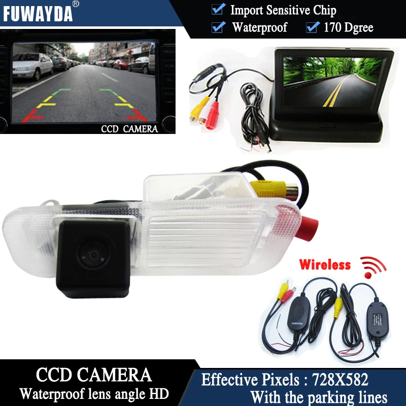 

FUWAYDA Wireless Color CCD Chip Car Chip Rear View Camera for Kia K2 RIO Sedan + 4.3 Inch foldable LCD TFT Monitor WATERPROOF HD