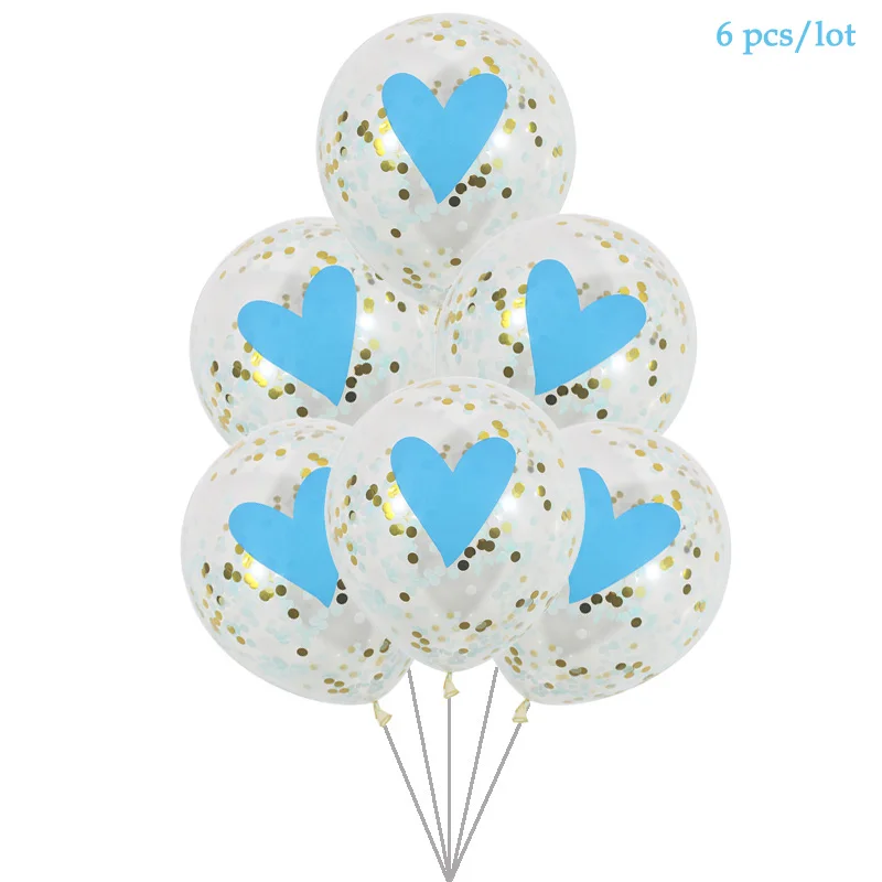 heart blue 6 шт./партия, воздушные шары ко дню рождения для девочек и мальчиков 1, 2, 3, 4, 5, 6, 7, 8, 9 лет, украшение на день рождения, прозрачные конфетти, шары на день рождения - Цвет: heart blue