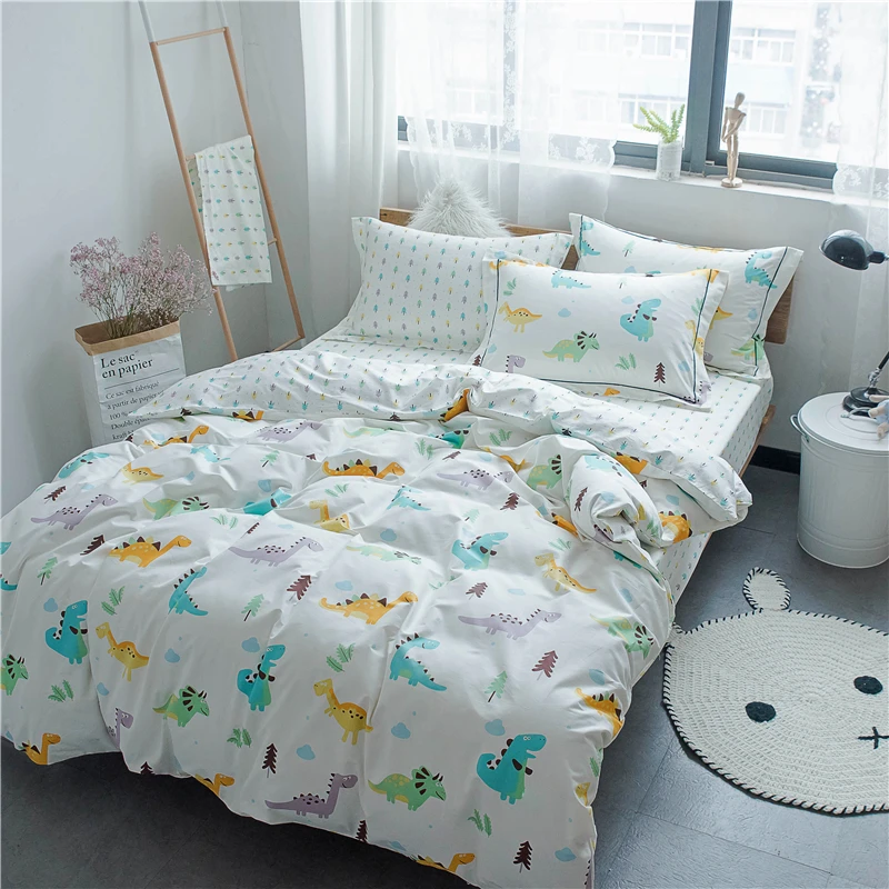 Комплект постельного белья из 100% хлопка с принтом мультяшного динозавра и парка