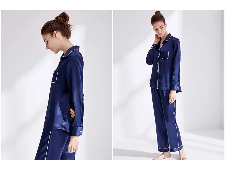 Silk pajama suit 100% mulberry silk two-piece suit of pure long sleeve home