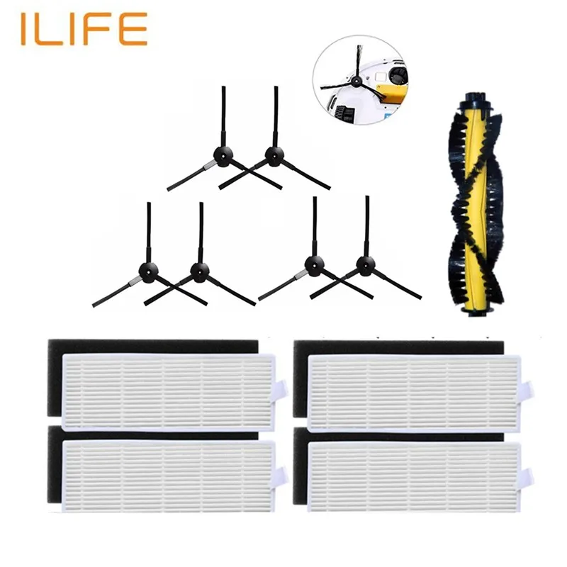 ILIFE A4 Запчасти для робота-пылесоса основная щетка+ HEPA фильтр+ губка+ боковые щетки для chuwi ilife a4 T4 X432 X430 аксессуары