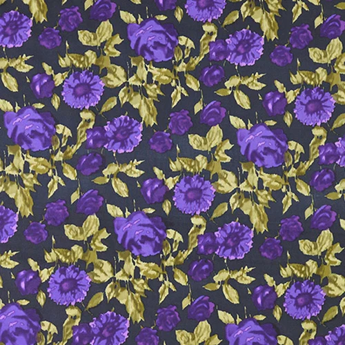Темно-фиолетовый цветочный принт Смешанная шелково-хлопковая ткань плотная 30