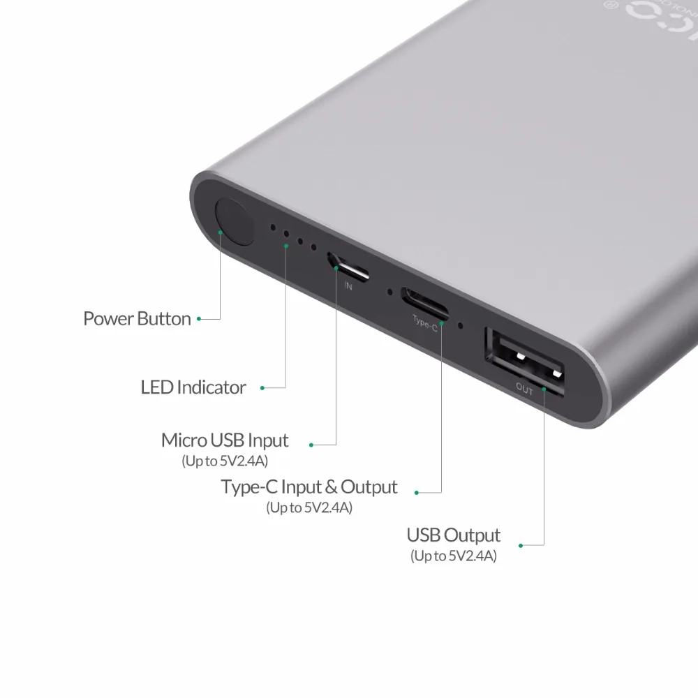 ORICO 10000 мАч Внешний аккумулятор type-C с двойным выходом, быстрое зарядное устройство для samsung Xiaomi huawei Tablet