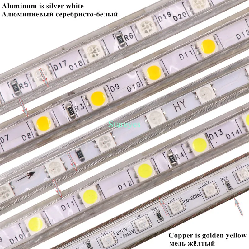1 рулон 100 метров SMD 5050 8 мм PCB 60 Светодиодный/M AC220V светодиодный лента IP67 водонепроницаемый гибкий светодиодный светильник светодиодный RGB лента