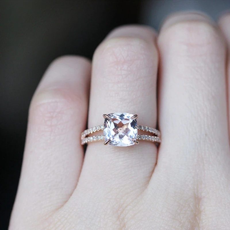 DUPUY 2018 New Fashion Hot Sale Double Shanks Morganite Ring Cushion Cut 8mm Engagement Jewelry For Women F0069MO | Украшения и