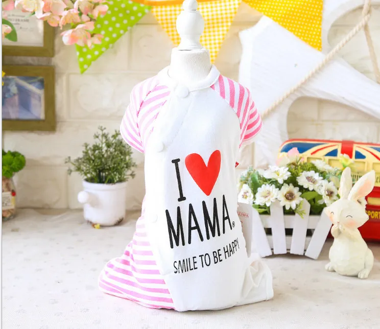 В полоску; с надписью «I love Mama» и «I love Papa» и собачья Пижама летняя Тедди Йорки одежда из хлопка для собак для домашних животных для кошек Чихуахуа плюшевая Одежда для собак
