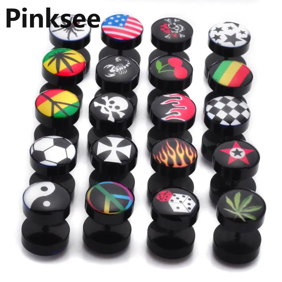 

2pcs Chic Body Jewelry Skull Star Fake Ear Plugs Cheater Expanders earrings Piercings Body Jewelry 20 styles Gift Drop Ship