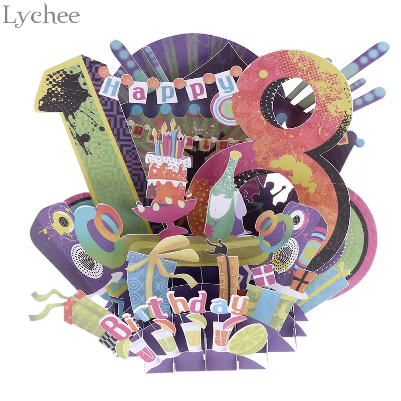 Поздравительная открытка Lychee Life на 18 й день рождения 3D бумажные открытки с