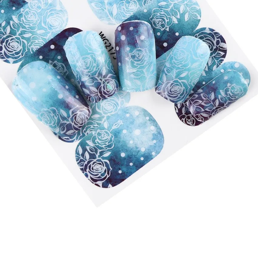 Ногтей Стикеры Водные Наклейки Для женщин Голубая роза трансфер Nail Art украшения