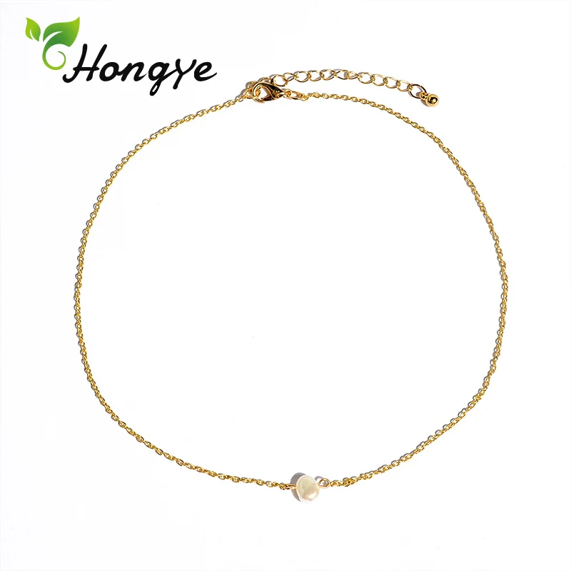 

Hongye Gold Color Alloy Neck Chain Fashion Choker Classic Collar Jewelry Natural Freshwater Pearl Pendant Necklace For Girl