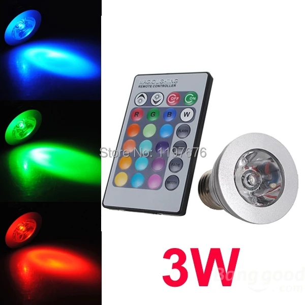 

3 Вт E27 RGB Светодиодная лампа 16 цветов с пультом дистанционного управления