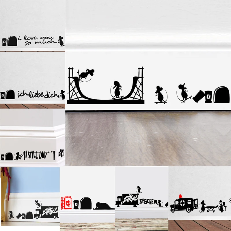 Забавный Черный кот мышь ребенок 3d яркое отверстие автомобиля наклейки на стену