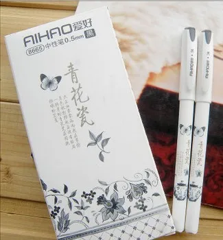 Урожай Ретро Китайский Стиль Гелевая Ручка Синий и белый фарфор Канцтовары Для