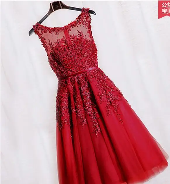 Robe De Soiree новые кружевные Короткие вечерние платья с вышивкой бисером с открытой спиной модные вечерние платья для выпускного вечера - Цвет: wine red