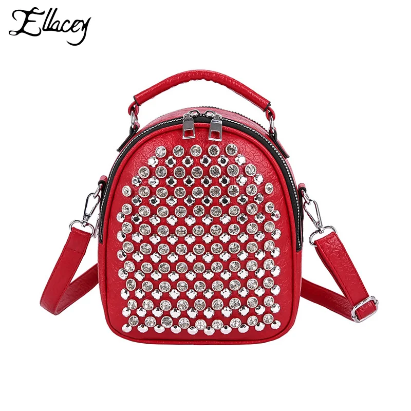 Женский маленький рюкзак в Корейском стиле уличный модный с заклепками школьная