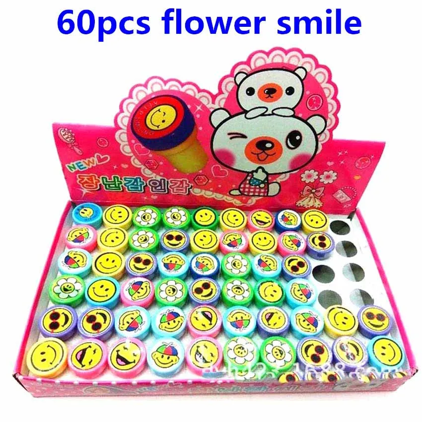60pcs flower smile 30/60 шт. самостоятельно чернильные штампы детский праздничный костюм сувениры событие принадлежности для День рождения игрушки для мальчиков и девочек Гуди мешок Pinata наполнители - Цвет: 60pcs flower smile
