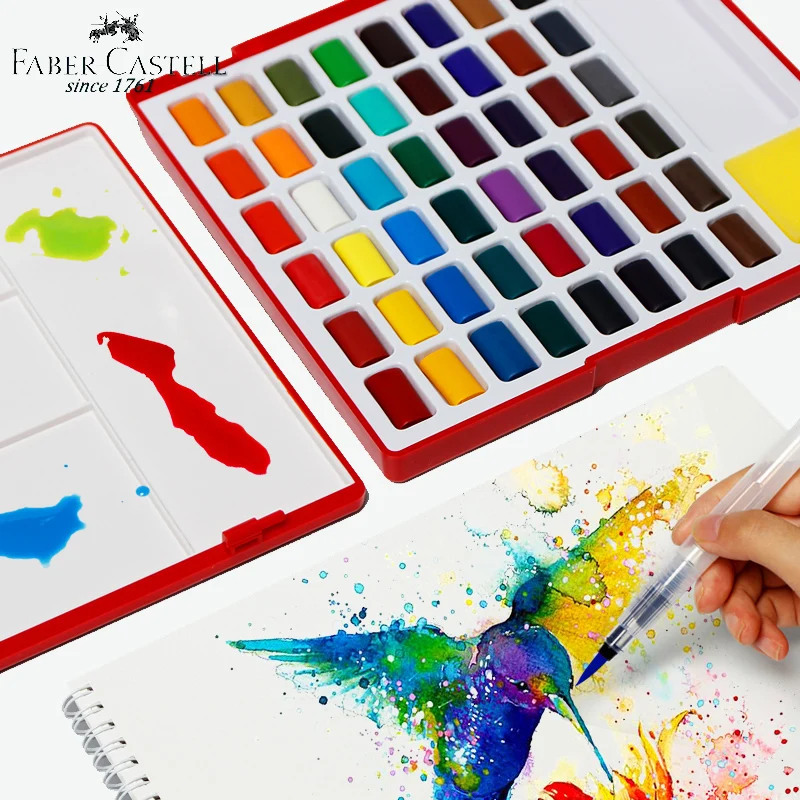 Набор однотонных акварельных красок Faber Castell 24/36/48 ярких цветов прозрачный