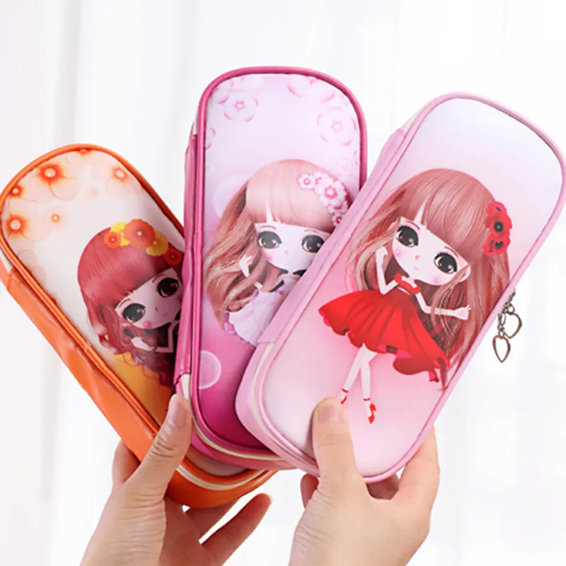 Kawaii Девушка Дизайн школьный пенал большой емкости Пенал искусственная кожа для