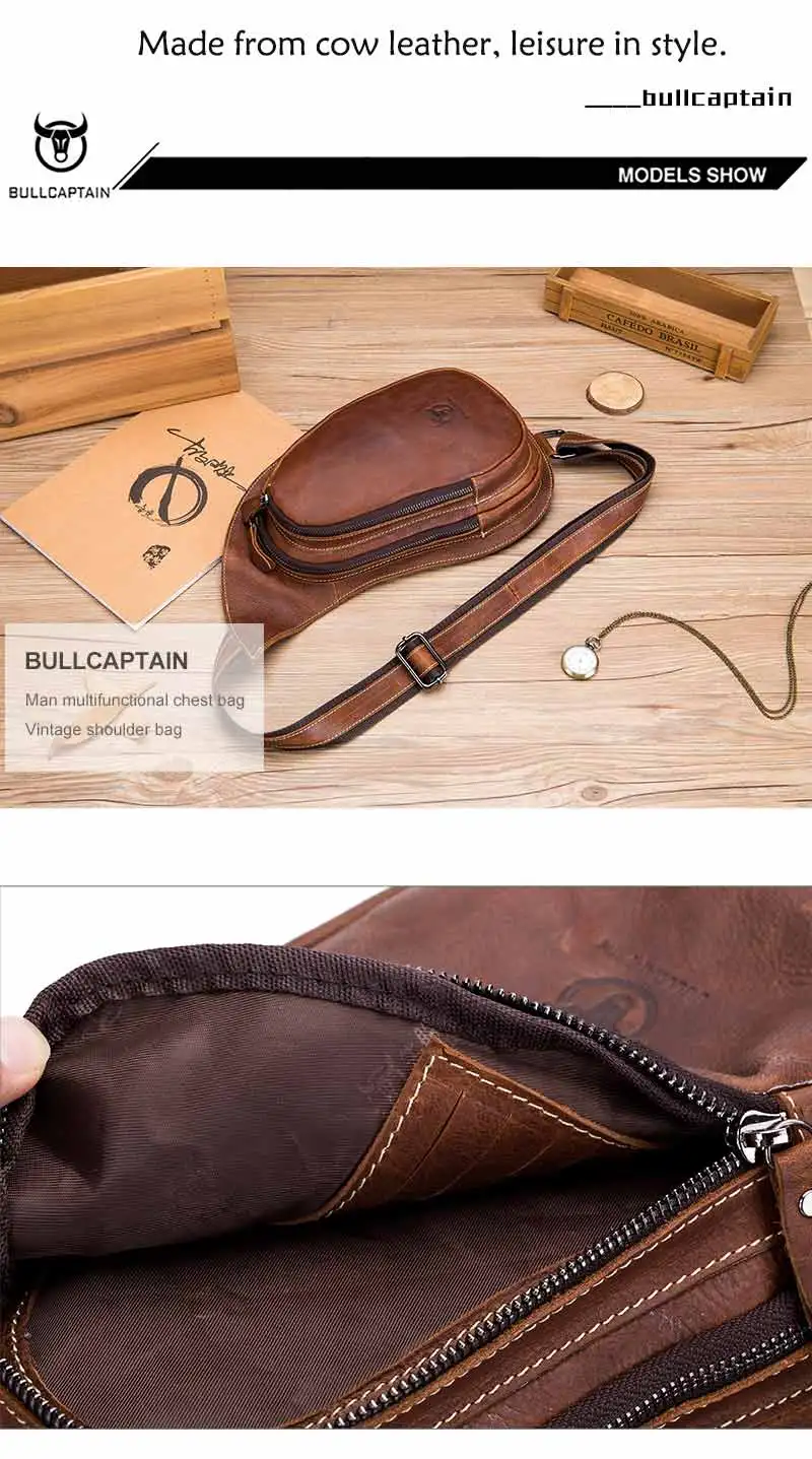 BULLCAPTAIN кожаная сумка через плечо для мужчин Crazy Horse кожа нагрудная сумка в стиле casual плечевой ремень пакет Новая мода