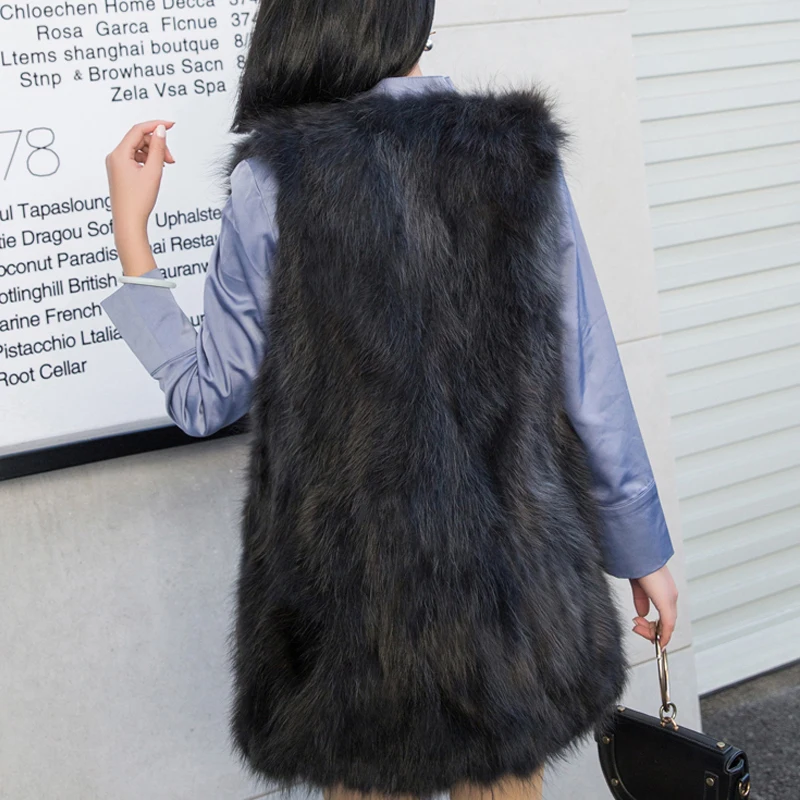 Новинка 2021 Осенний жилет из натурального меха лисы женская одежда длинный енота