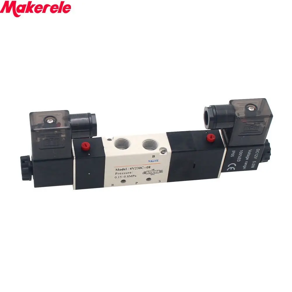 3 позиционный 5 ходовой Пневматический электромагнитный клапан 12VDC 4V210C 08