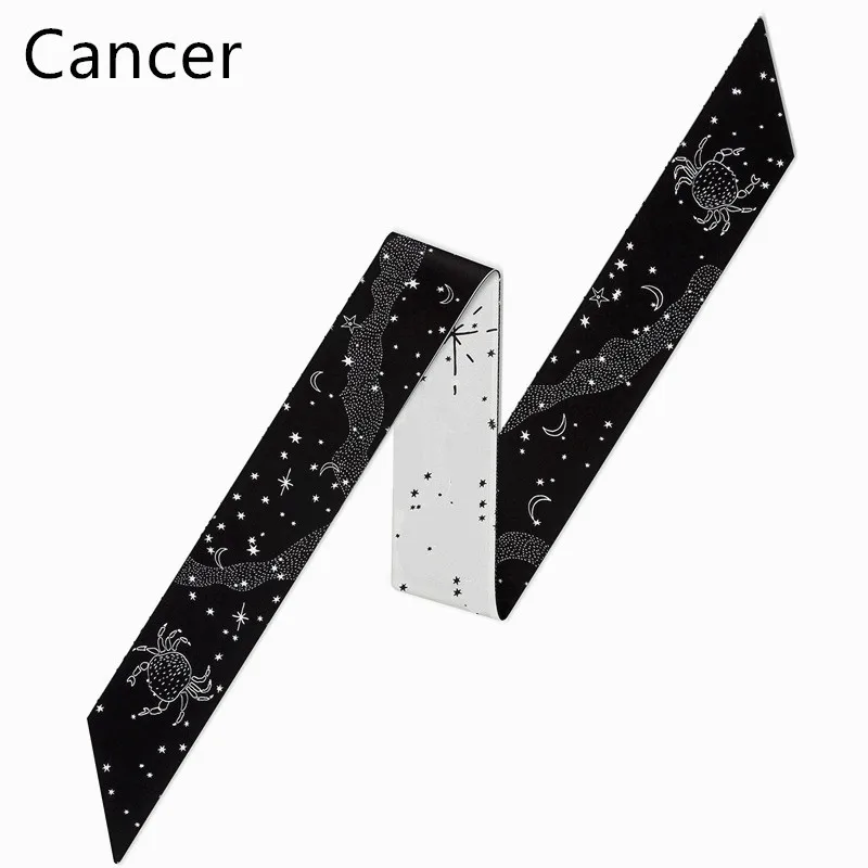 Cancer 12 созвездий серия Таро дизайн печати женский шелковый шарф модный головной маленький галстук связать обернуть мешок ленты волосы шарфы - Цвет: Cancer