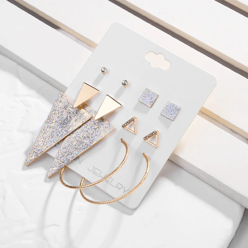 Punk Exaggerated Geometry Triangle Metal Stud Earrings 2019 Women Statement Crystal Earring Set Party Wear Accessories Brincos | Украшения