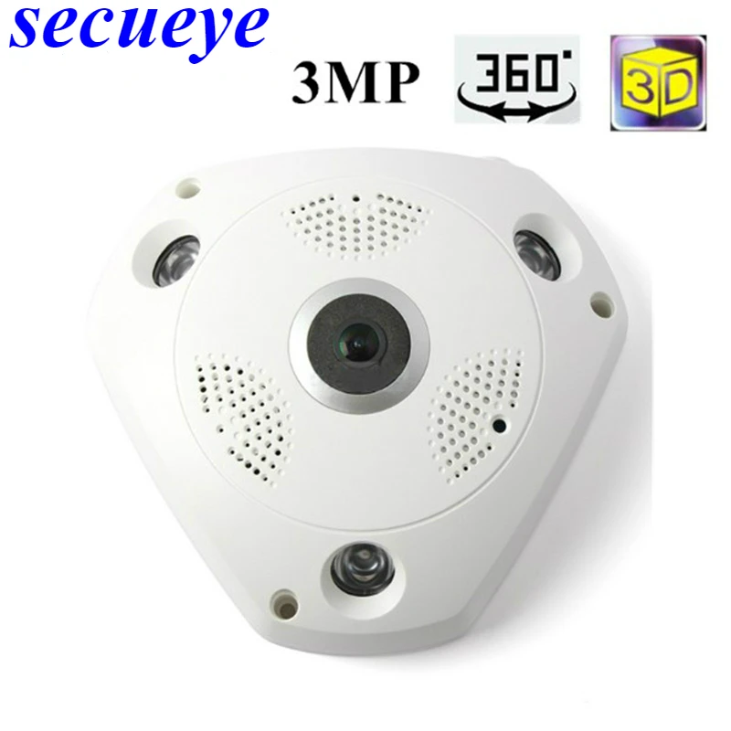 

Secueye Newest 360 Degree Panoramic Camera 3MP Fisheye Panoramic IP Camera HD 1080P WIFI PTZ CCTV 3D VR Video IP Camera Cam