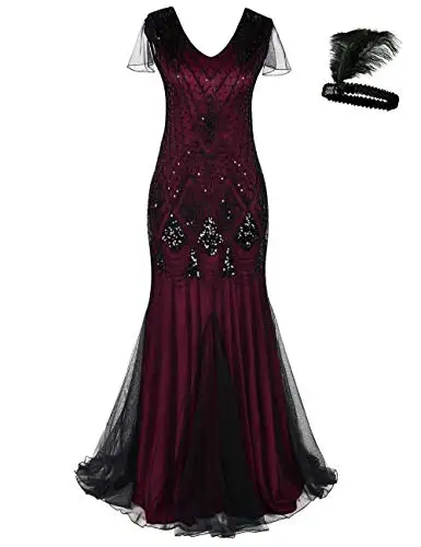 

Women 1920s Flapper Cocktail Maxi Long Gatsby Dress Mermaid Formal Gown