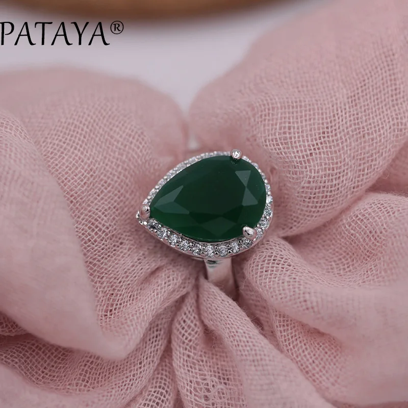 PATAYA, Настоящее Белое золото, ювелирное изделие, зеленая капля воды, природный Цирконий, серьги, кольцо, наборы, для женщин, романтическое, для свадьбы, вечеринки, хорошее ювелирное изделие
