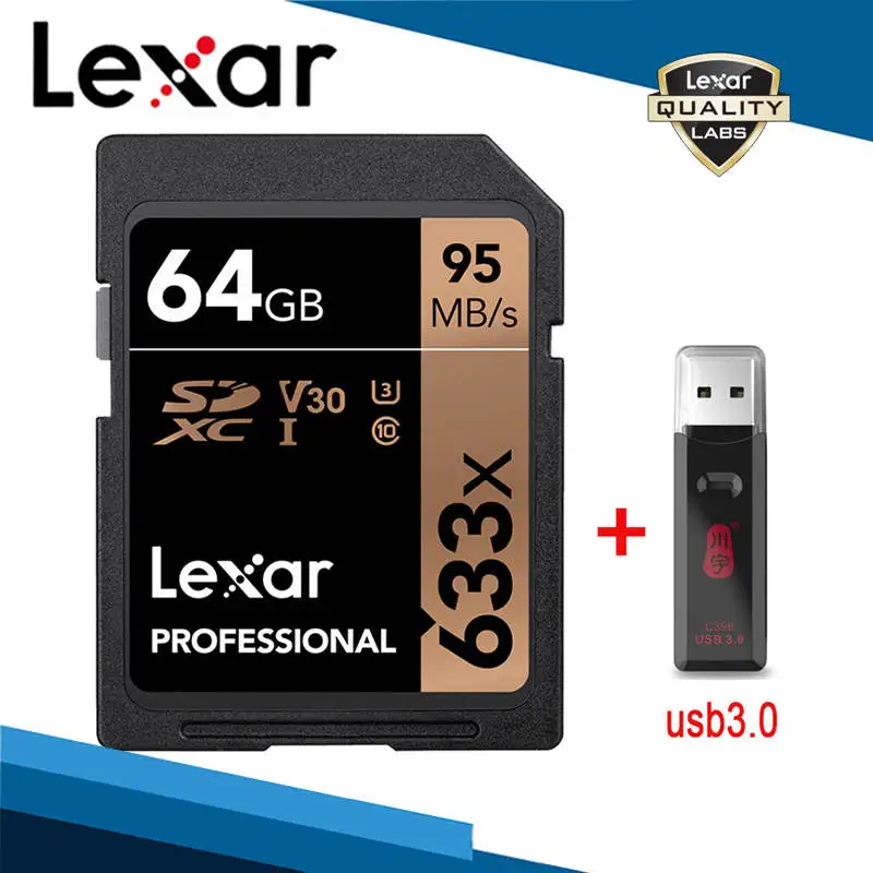 Lexar 512 ГБ SD карта с ридером USB 3,0 256 ГБ 633x карты SDXC 128 Гб карта памяти класса 10 V30 U3 64 Гб UHS-I 32 Гб карты памяти - Емкость: 64G Card and Reader