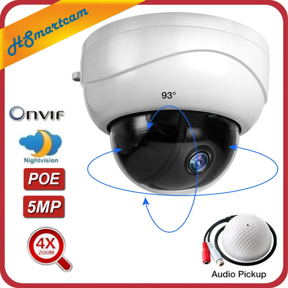 5MP POE 2,5 ''4X зум HD 1080P 2MP PTZ IP ИК купольный аудио микрофон Камера Безопасности ИК Ночное Видение