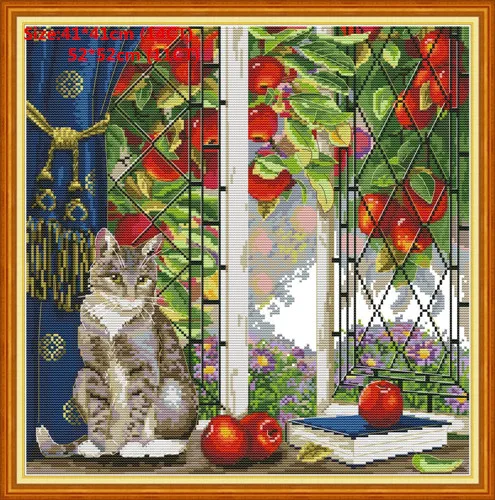 on the windowsill Кошка Наборы для вышивания крестиком наборы для вышивания наборы для рукоделия животные пластик холст вышивка крестом пакет стежка вышивка крестом Woif вышивка Hafty - Цвет: on the windowsill