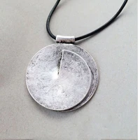 vintage round alloy single pendant necklace for women brief big pendant leather necklace fashion jeweley femme bijous ox