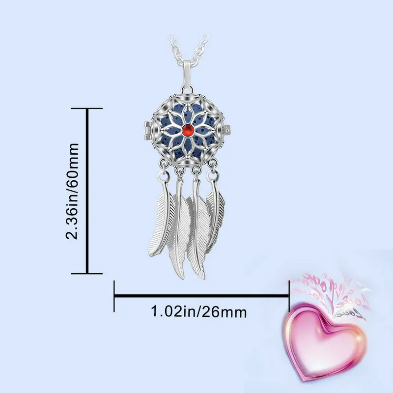 

Eudora 18 mm Dream catcher Feather Tassel Lava Ball Pendant Perfume Aromatherapy Locket Diffuser Necklace For Women Jewelry K294