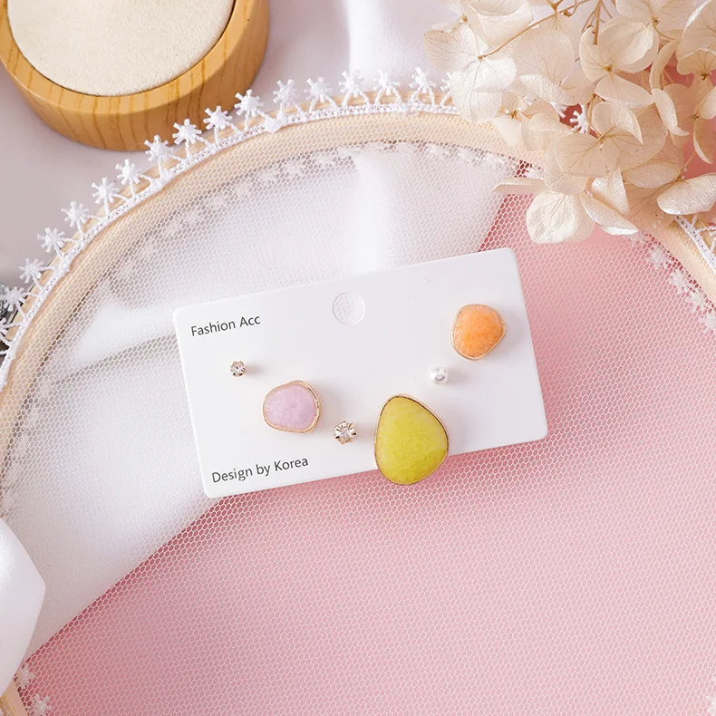 6 штук корейские милые яркие цветные геометрические серьги-капельки