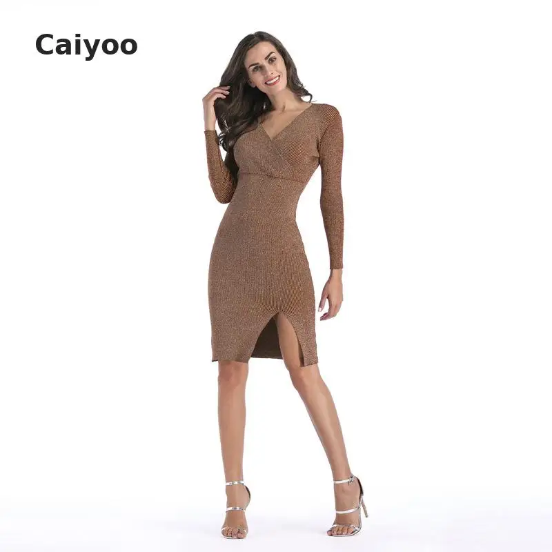 Poncho Direct Selling V-neck Jumper 2018 Autumn Winter New Style V Sleeved Pencil Skirt Knitted Sweater Dress Malha Feminina | Женская
