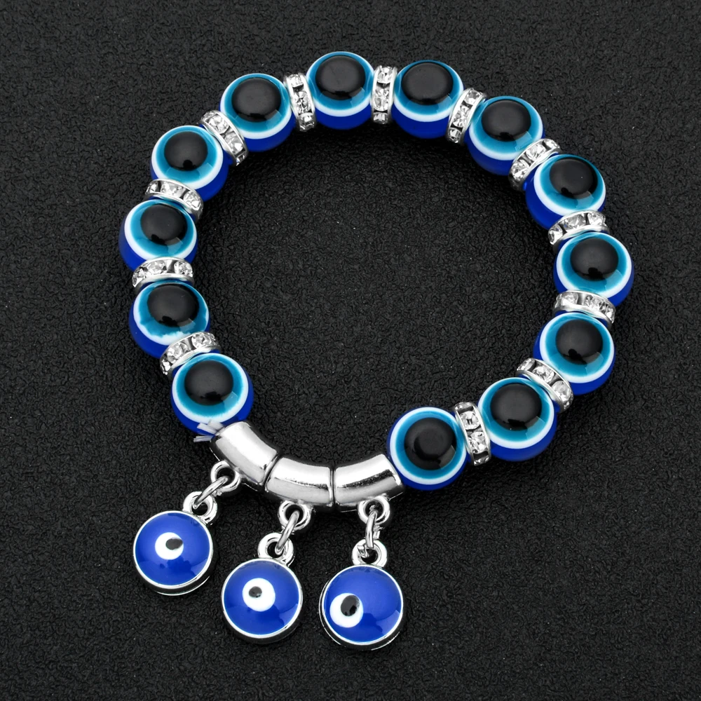 SLZBCY Resin Blue Evil Eye Beads Strand Charms Bracelets For Woman Men Crystal Elastic Bracelet Wristband Jewelry Pulsera Mujer | Украшения