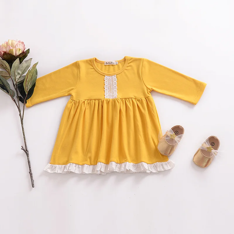 Платье с длинными рукавами для мамы и дочки желтое платье девочек осенняя одежда