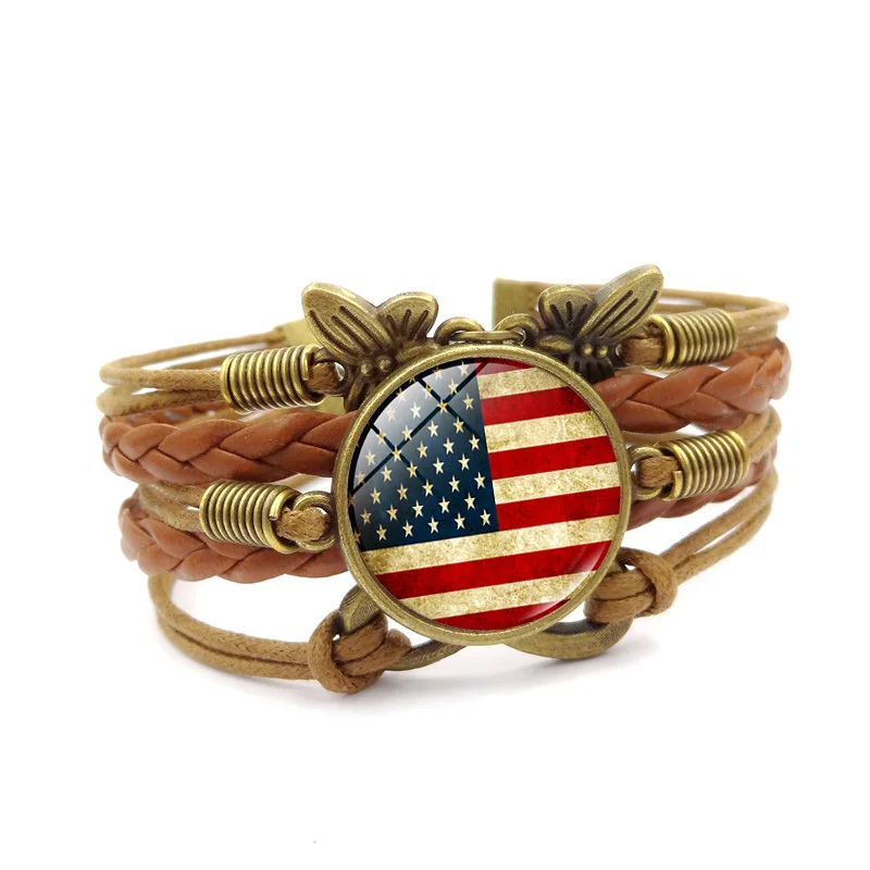 XUSHUI XJ винтажный браслет с флагом США стеклянный кабошон бронзовая бесконечная
