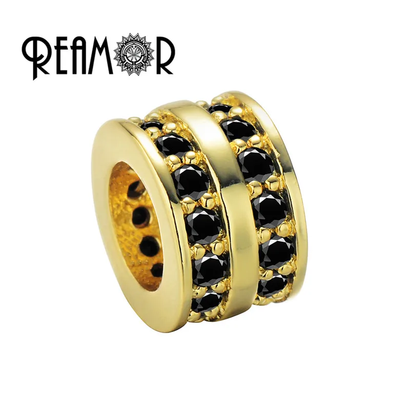 Gold1 REAMOR 2 ряда микро инкрустация черный циркон основные круглые бусины Металлические DIY разделитель медные бусины для изготовления ювелирных изделий браслет аксессуары - Цвет: Gold1