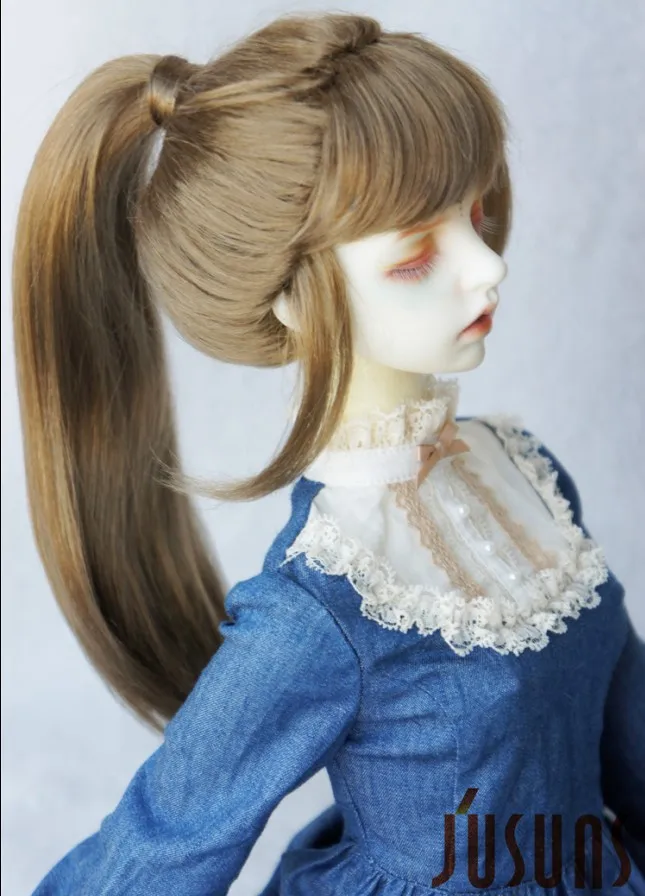 JD289 1/3 21-23 синтетические мохер BJD парики SD высокой один хвостик парик с полной челкой Нобелевской леди кукла волос - Цвет: Brown SM351