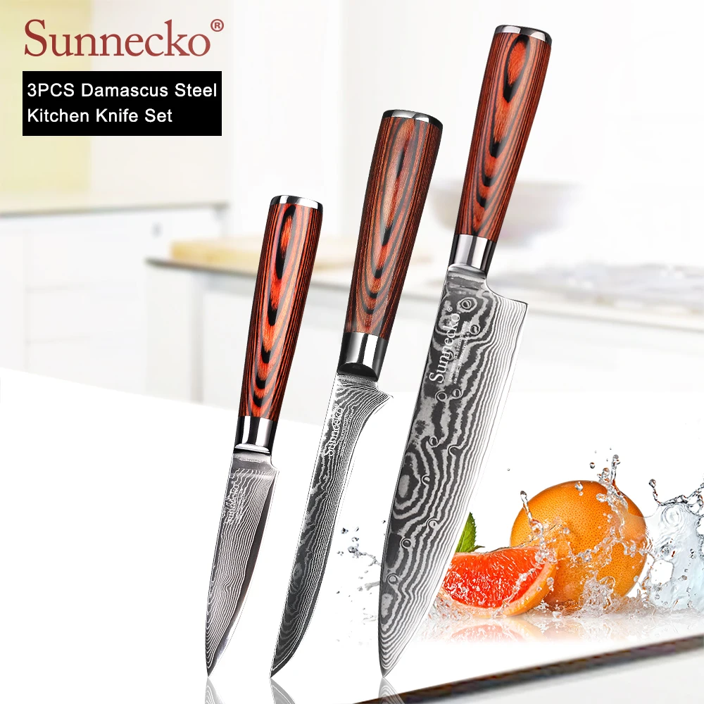 SUNNECKO Высокое качество нож шеф-повара Дамасская сталь острые скрепляющие ножи для