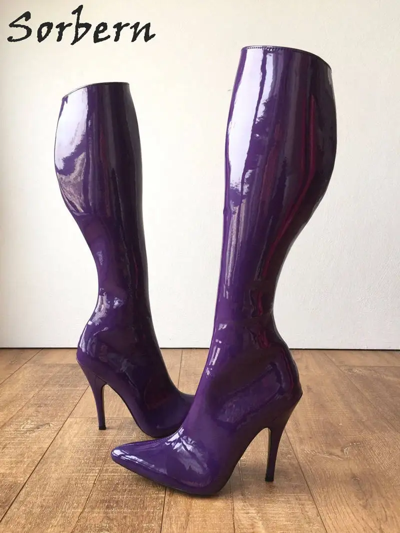 Женские сапоги до колена Sorbern фиолетовые на высоком каблуке с острым носком |
